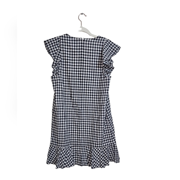 Madewell checkered black white and gray cap sleeve V-neck bell sleeves size 10 - Picture 5 of 12